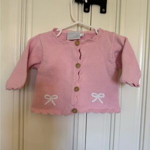 Little English Pink Bow Sweater 12 months- excellent condition - wooden buttons